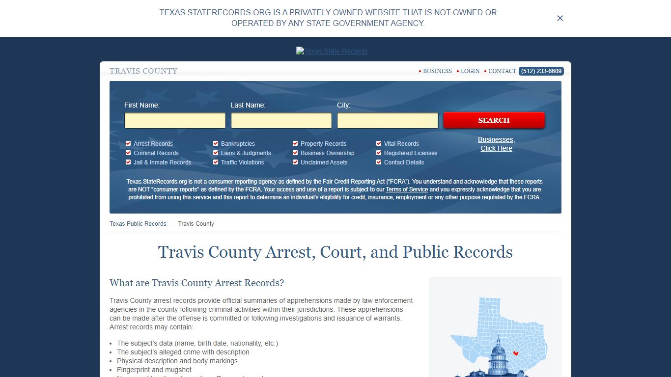 Travis County Arrest, Court, and Public Records